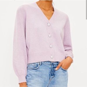 LOFT lilac jeweled buttons cropped cardigan sweater puff long sleeves sz S